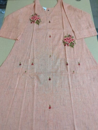 Khadi Cotton A Line Drees  - Peach Orange, 44