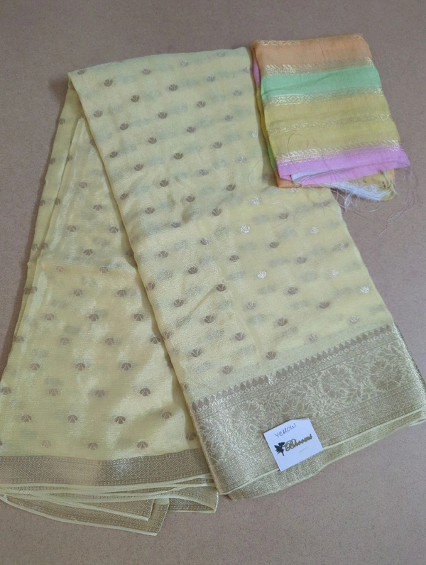 Pure Chinnon With Rangcart Blouse - Yellow