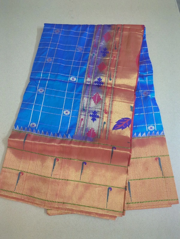 Pure Handloom Naryana Paithani Doble Wrap - Blue
