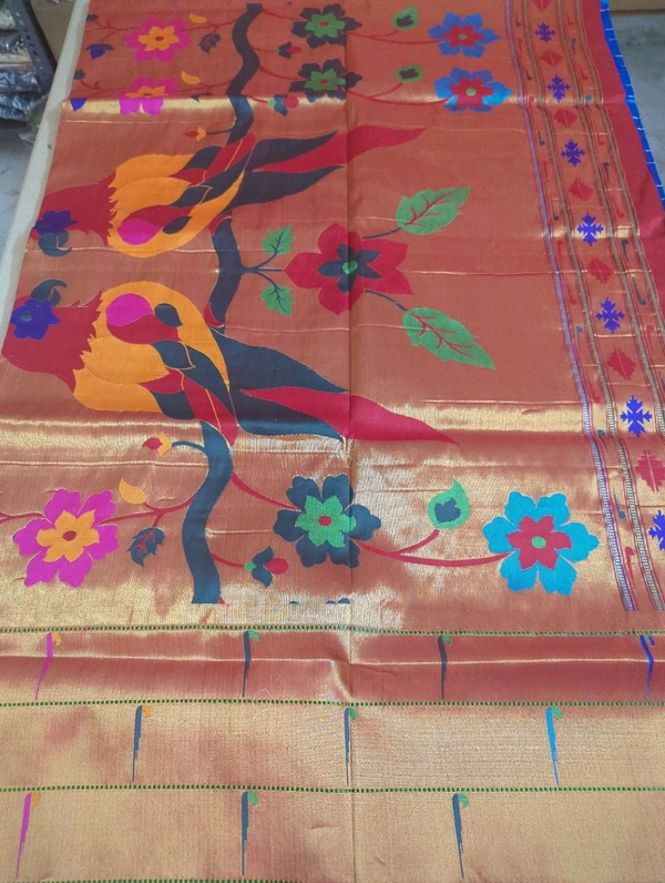 Pure Handloom Naryana Paithani Doble Wrap - Blue