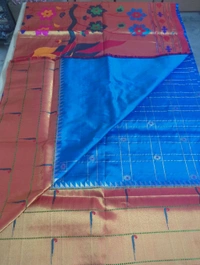 Pure Handloom Naryana Paithani Doble Wrap - Blue