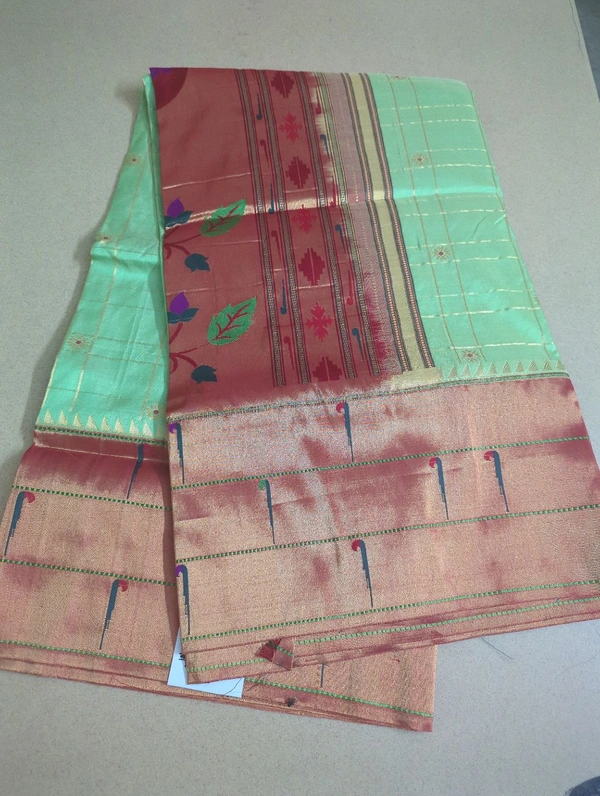Pure Handloom Naryana Paithani Doble Wrap - Mint Green