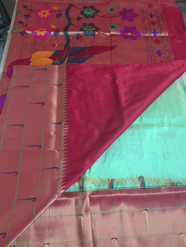 Pure Handloom Naryana Paithani Doble Wrap - Mint Green