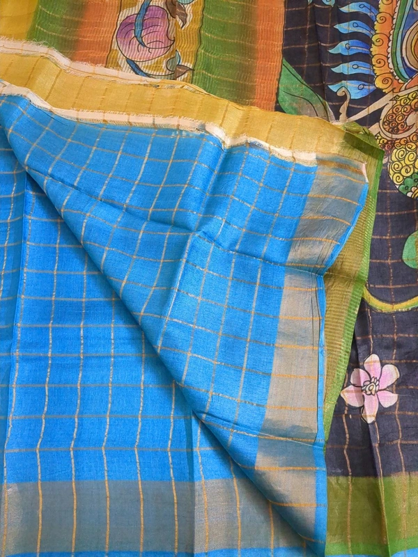 pure handloom tusser - Jungle Mist