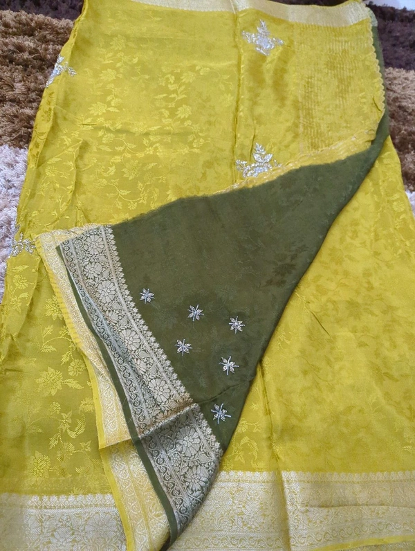 pure russian crepe with muggum work - yellow