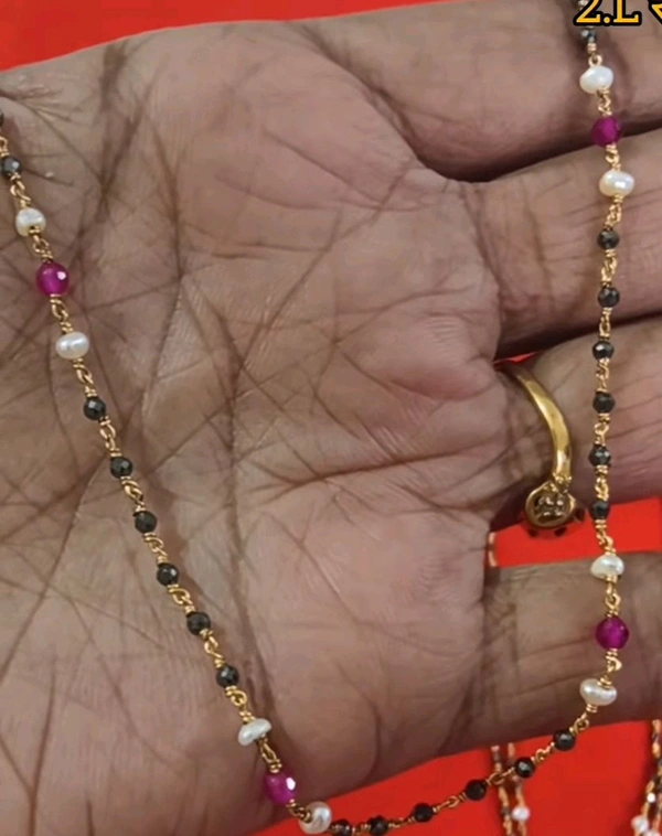 Handmade Chain With Black Diamonds, Real Manulu And Real Pearls - Single Line, VZ