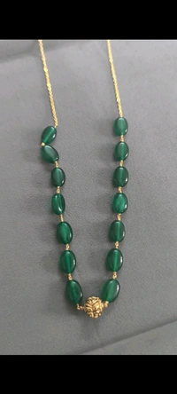 Handmade Chain With Monalisa Oval Beads And Kattutheega  - Green