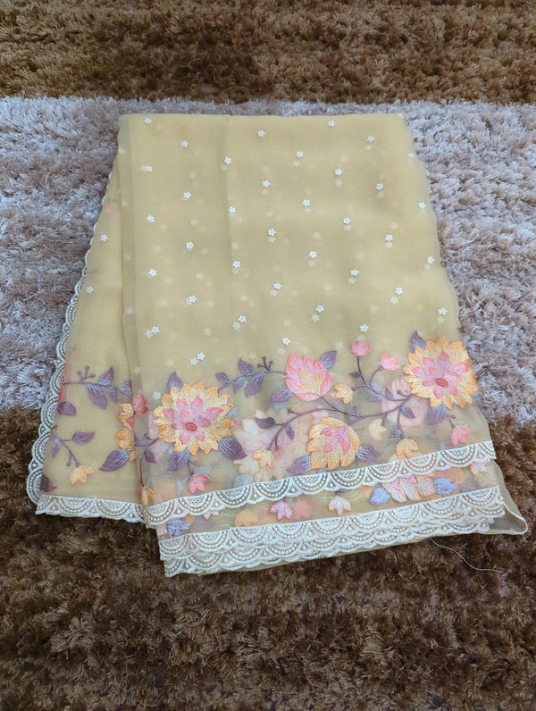 chiffon embroidary - yellow