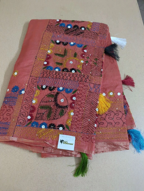 CHANDERI LINEN LAMBANI WORK - Tickle Me Pink