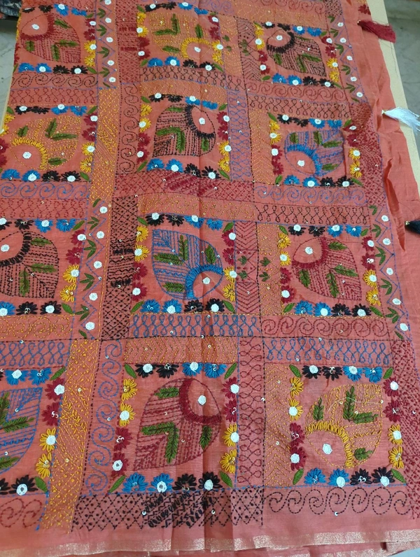 CHANDERI LINEN LAMBANI WORK - Tickle Me Pink