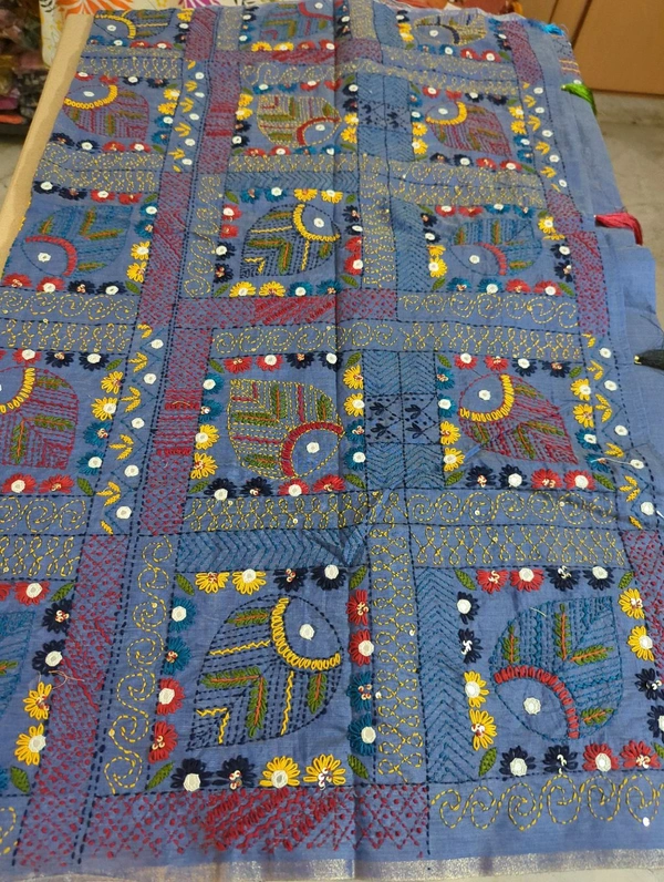 CHANDERI LINEN LAMBANI WORK - Waikawa Gray