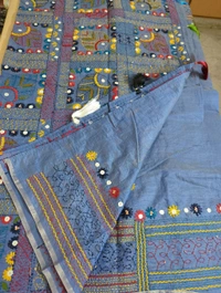 CHANDERI LINEN LAMBANI WORK - Waikawa Gray