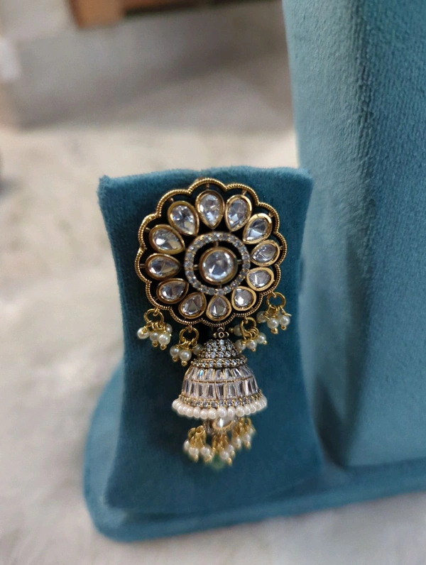 Victorian Jhumka Style Earrings With Mossanites - White, VZ