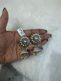 Victorian Jhumka Style Earrings With Mossanites - White, VZ