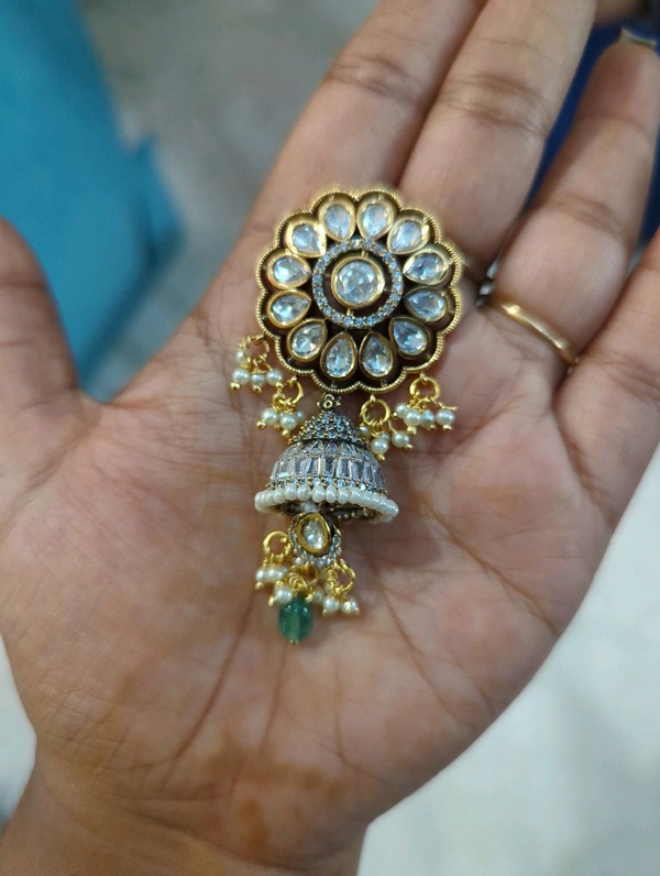 Victorian Jhumka Style Earrings With Mossanites - White, VZ