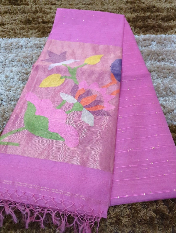 Muslin Sequence With Jamdhani Pallu - Pink Lace 3