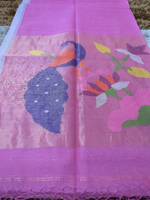 Muslin Sequence With Jamdhani Pallu - Pink Lace 3