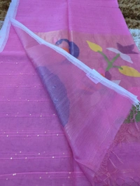 Muslin Sequence With Jamdhani Pallu - Pink Lace 3