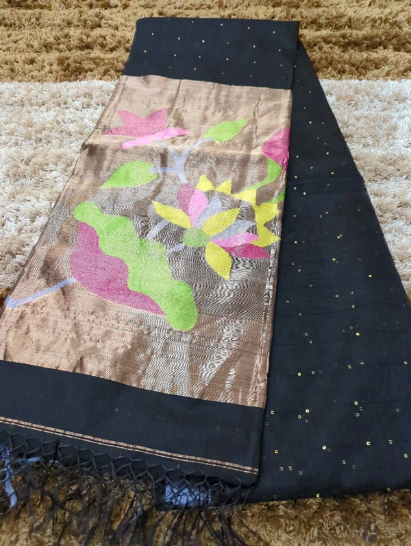 Muslin Sequence With Jamdhani Pallu - Black 4