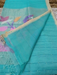 Muslin Sequence With Jamdhani Pallu - Eastern Blue 7
