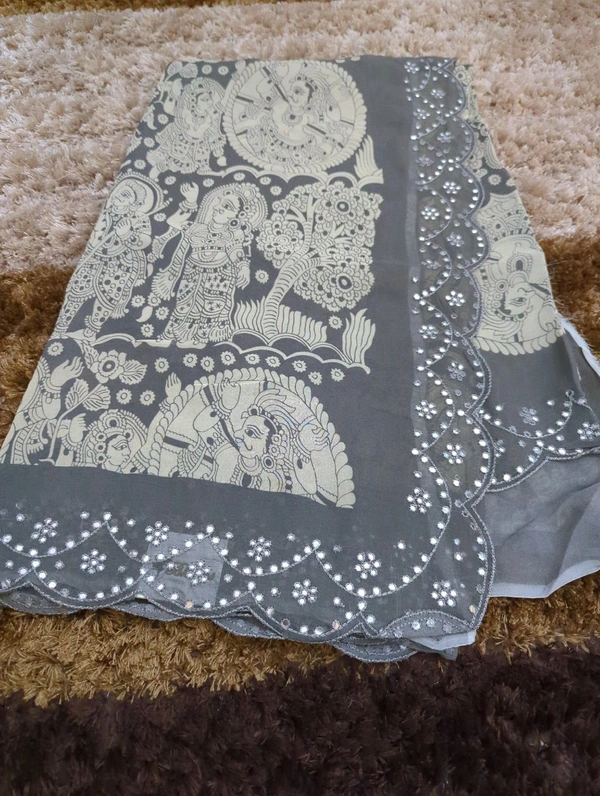 Pure Georgette Mirror Work  - gray