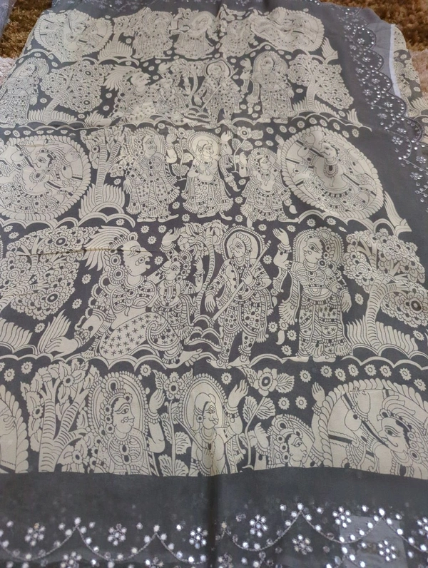 Pure Georgette Mirror Work  - gray