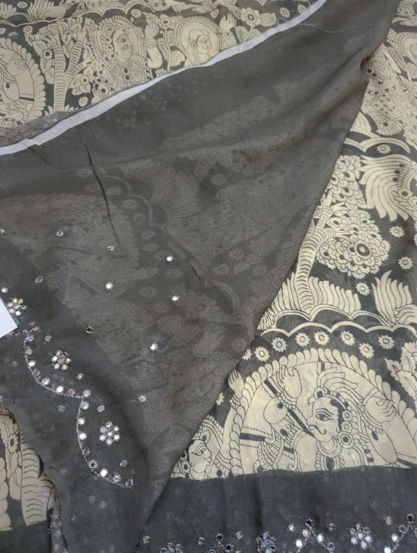 Pure Georgette Mirror Work  - gray