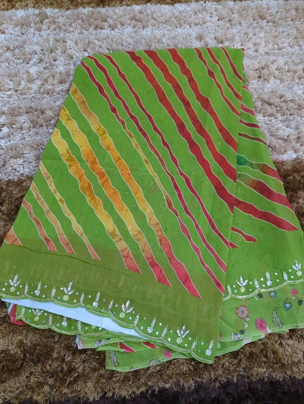 Pure Georgette With Handwork  - Green
