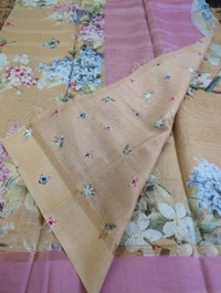 Pure Handloom Chanderi Pattu Digital  - pink