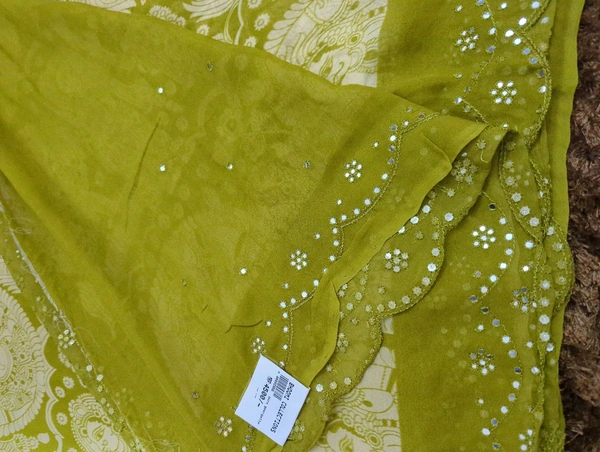 Pure Georgette Mirror Work  - green, VZ