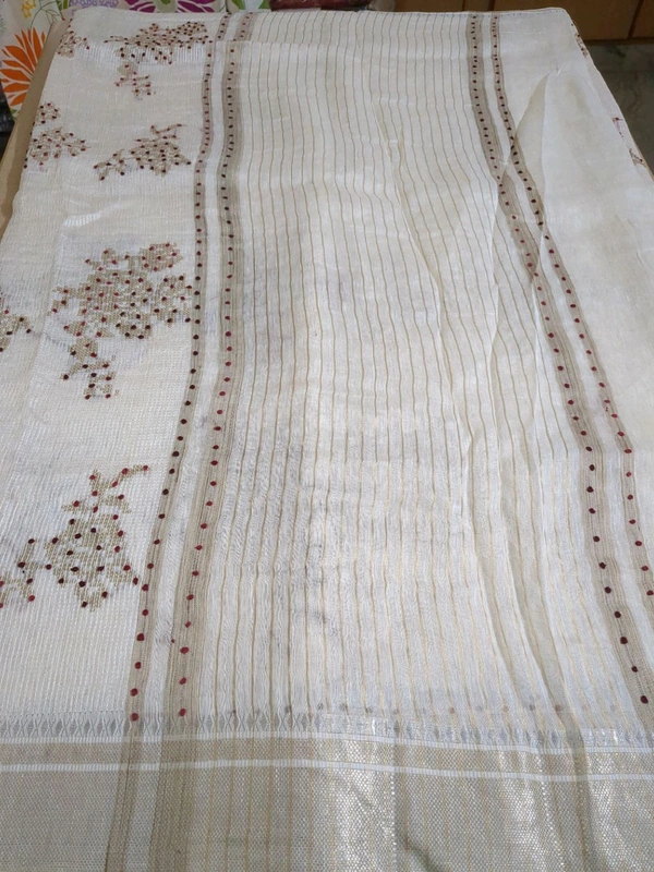 Pure Silk Lenin Designer  - White