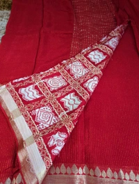 Pure Chinnon With Bandhej Blouse - Red