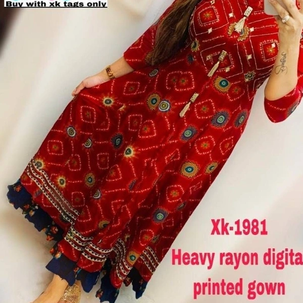 Ryaon Printed Long Anarkali Gown Embroidery Ethnic - M L XL XXL, RED Fabric, Arshdeal Gmail