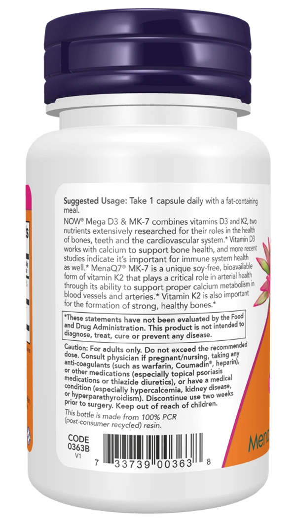 Now Mega D3 & MK-7 - 60 Capsules
