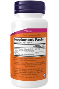 Now Pantothenic Acid 500 mg - 100 Veg Capsules