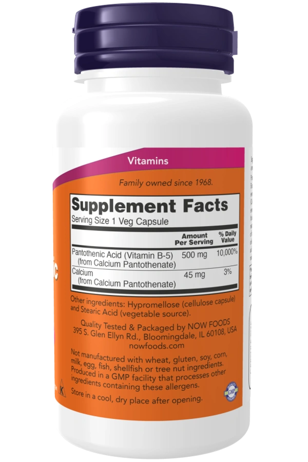 Now Pantothenic Acid 500 mg - 100 Veg Capsules