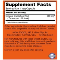 Now Dandelion Root 500 mg 100 Veg Capsules