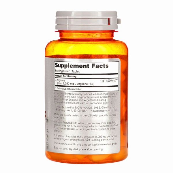 NOW Sports, Double Strength L-Arginine 1,000 mg - 60 Tablets
