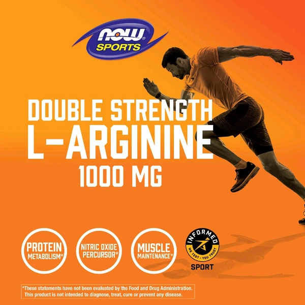 NOW Sports, Double Strength L-Arginine 1,000 mg - 60 Tablets