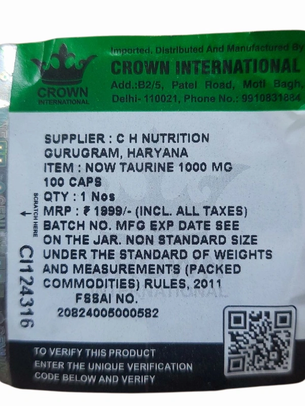 Now Taurine, Double Strength 1000 mg - 100 Veg Capsules