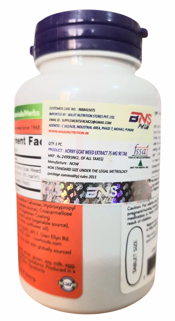 Now Horny Goat Weed Extract 750 mg - 90 Tablets