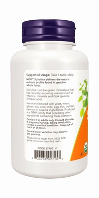 Now Spirulina, Double Strength, Organic 1000 mg - 120 Tablets