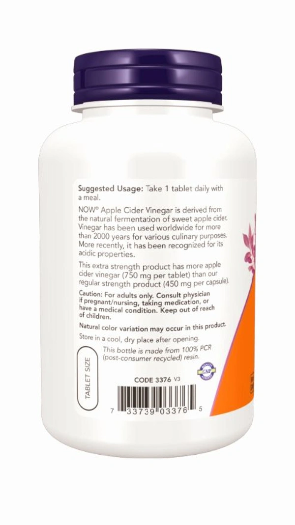 Now Apple Cider Vinegar, Extra Strength 750 mg - 180 Tablets