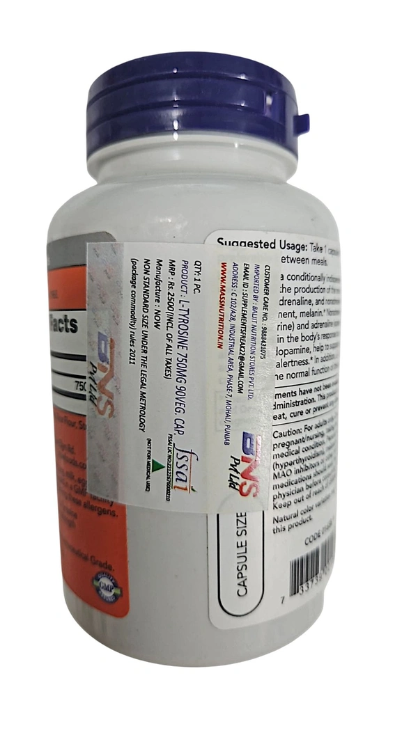 Now L-Tyrosine 750 mg, Extra Strength - 90 Veg Capsules