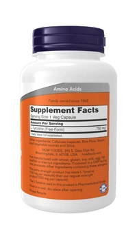 Now L-Tyrosine 750 mg, Extra Strength - 90 Veg Capsules