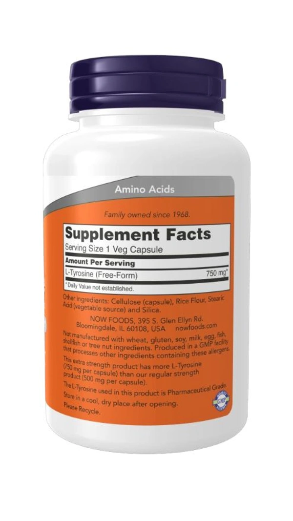 Now L-Tyrosine 750 mg, Extra Strength - 90 Veg Capsules