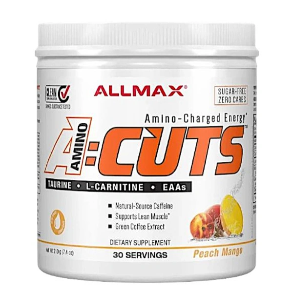 ALLMAX A:CUTS Amino-Charged Energy Drink, - 210g 30SERVINGS, Peach Mango