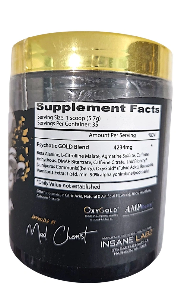 Insane Labz Psychotic Gold Pre Workout 35 Servings - 200g, Piña Colada