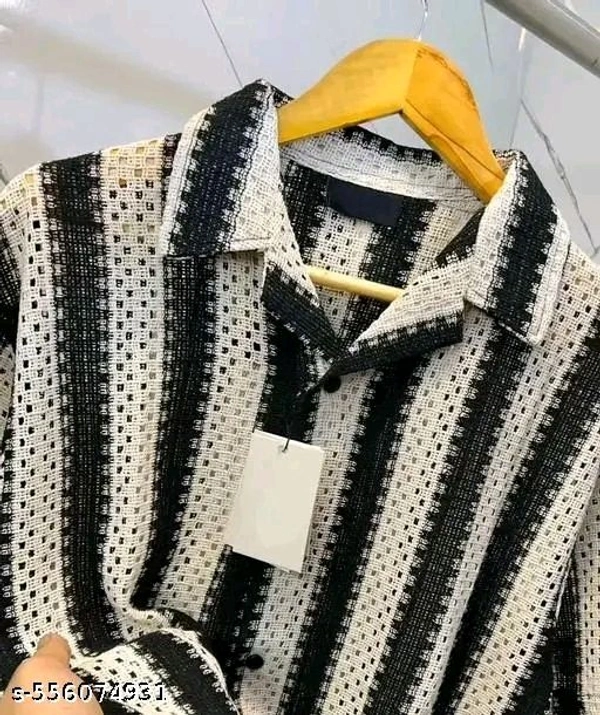 Trendy Modern Mens Pure Crochet Cotton Black Shirts - L