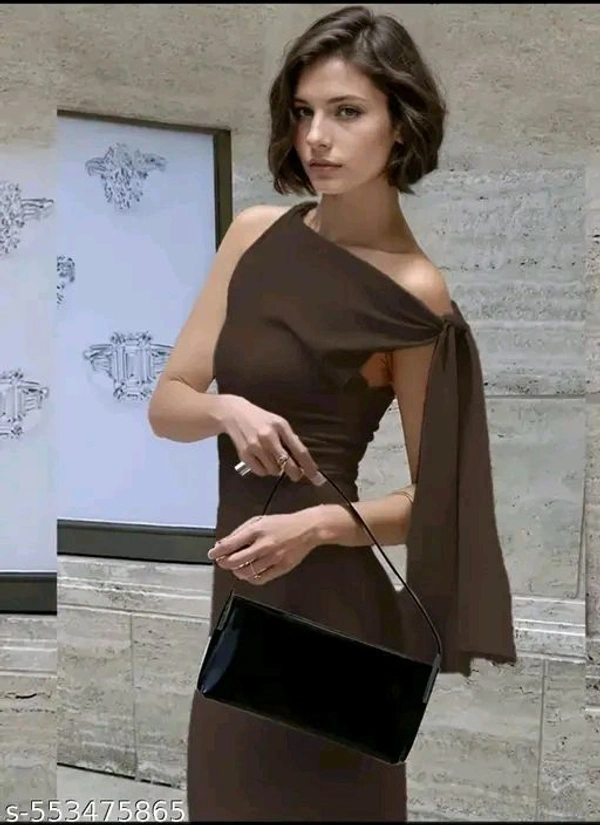 Brown Solid Tie Up Maxi Dress - 2.4, S